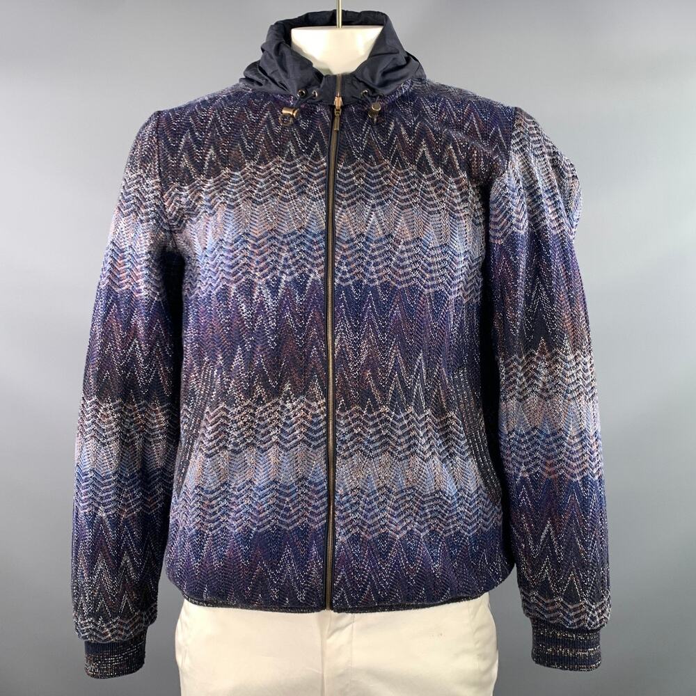 MISSONI Size XL Navy Grey Mixed Fabrics Reversible Jacket